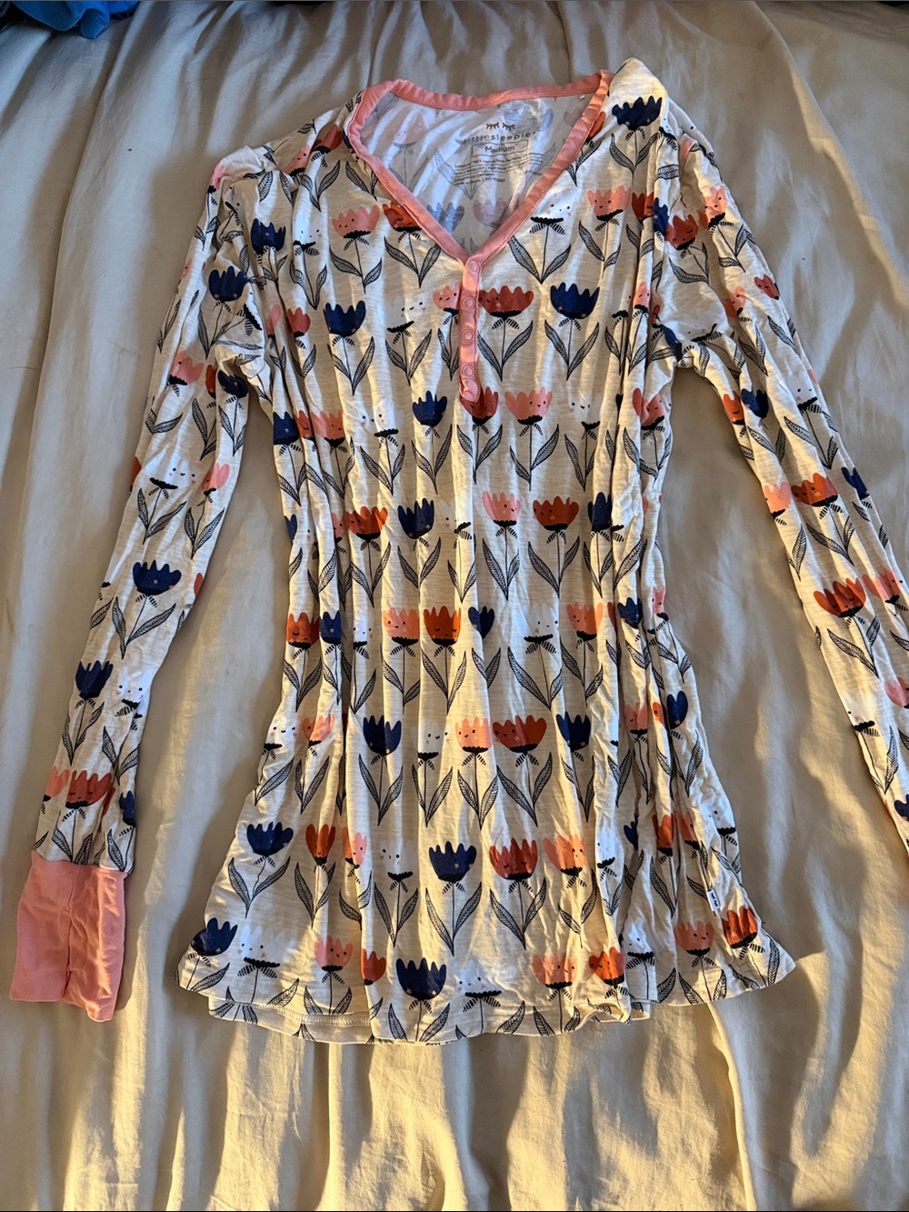Little Sleepies Floral V-Neck Long Sleeve Top in White, Pink, Navy